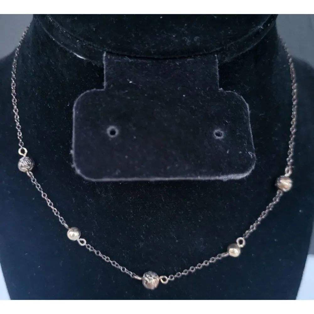 Delicate Bronze and Station Necklace with Genuine Gold Fill Beads 16.5"